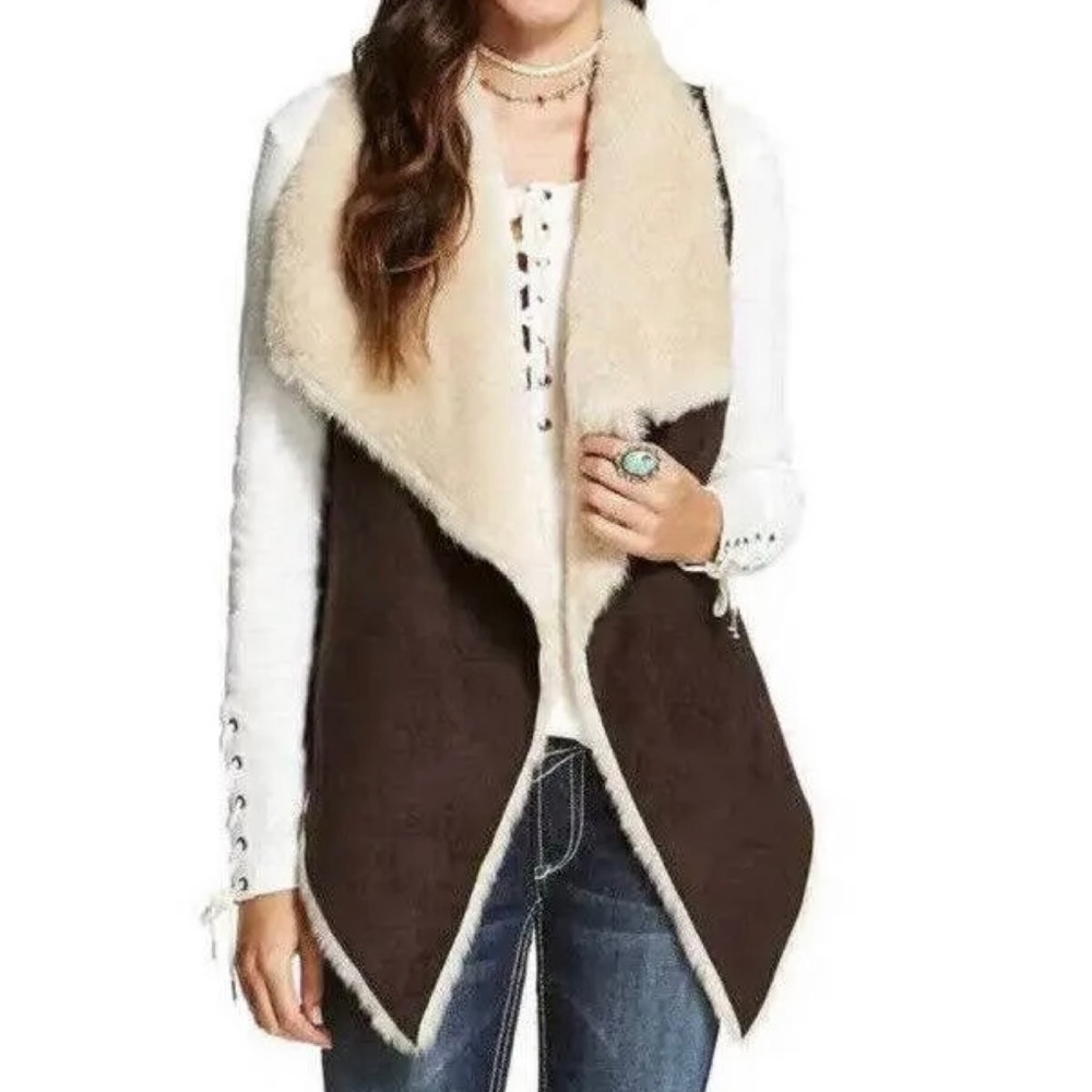 NWOT Ariat Kesha Faux Vegan Suede Fake Fur Lines Vest Size Large Extra